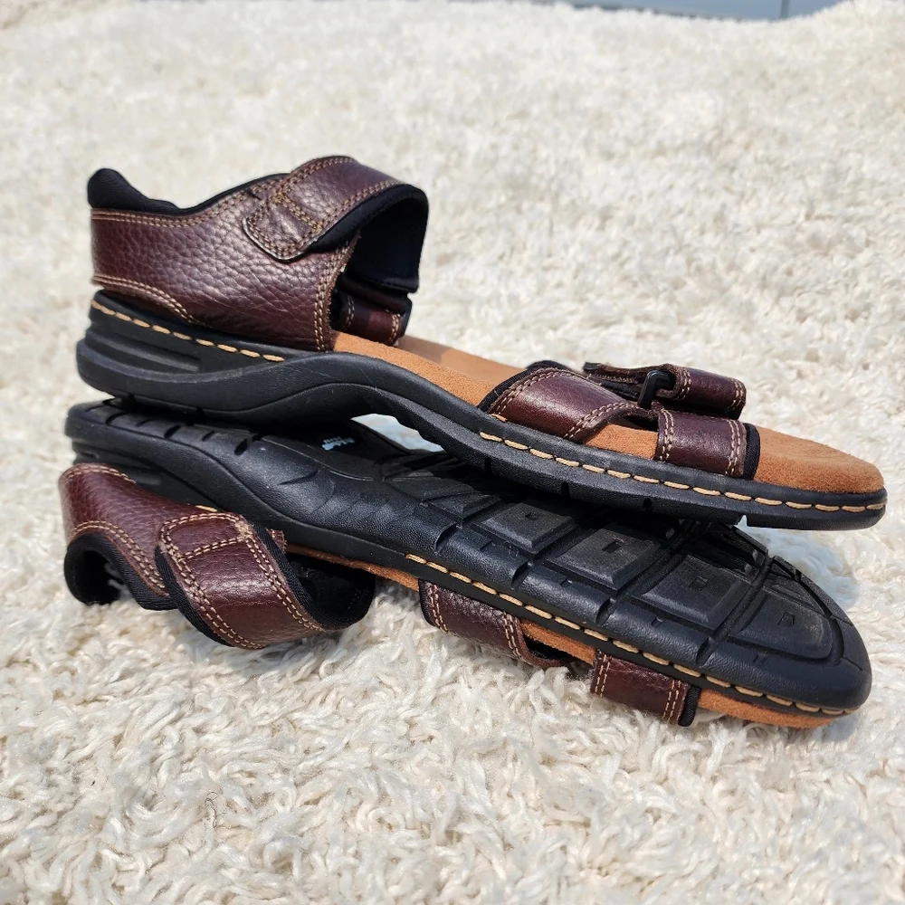 Dr. Scholls Sandals 'Gus' Memory Foam Cool Fit Brown Pebbled Leather Men's Sz 11